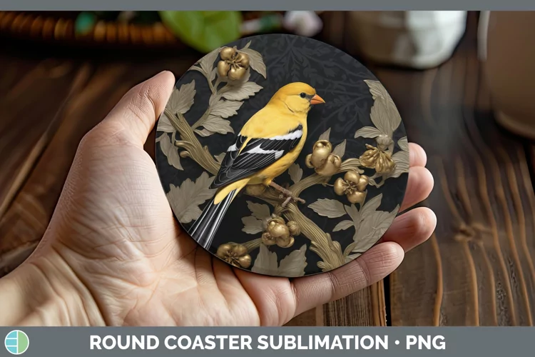 3D Black and Gold Goldfinch Round Coaster Sublimation Coaste