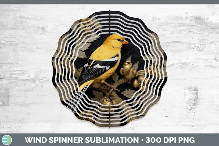 3D Black and Gold Goldfinch Wind Spinner Sublimation Spinner
