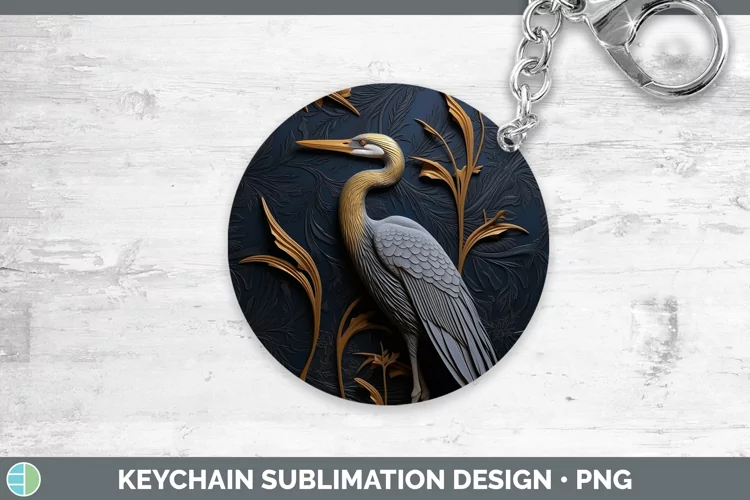 3D Black and Gold Great Blue Heron Keychain Sublimation Keyr