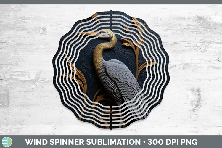 3D Black and Gold Great Blue Heron Wind Spinner Sublimation