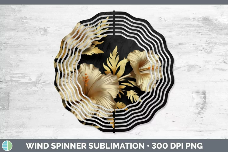 3D Black and Gold Hibiscus Wind Spinner Sublimation Spinner