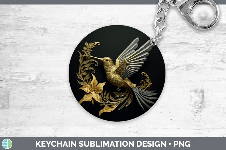3D Black and Gold Hummingbird Keychain Sublimation Keyring D