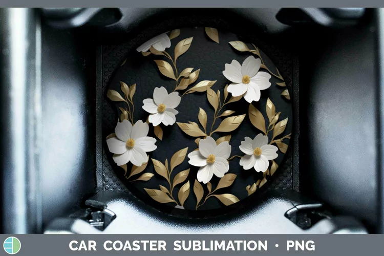 3D Black and Gold Jasmine Car Coaster Sublimation Coaster De