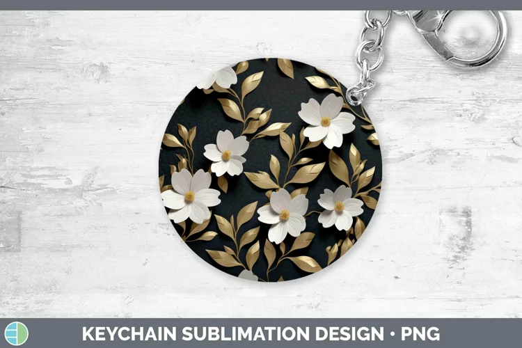 3D Black and Gold Jasmine Keychain Sublimation Keyring Desig