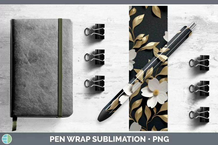 3D Black and Gold Jasmine Pen Wrap Sublimation Epoxy Pen Des
