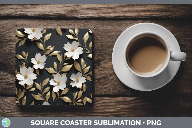 Gorgeous3D Black and Gold Square Coaster design.