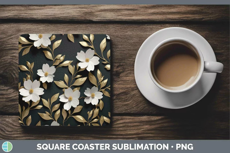 3D Black and Gold Jasmine Square Coaster Sublimation Coaster