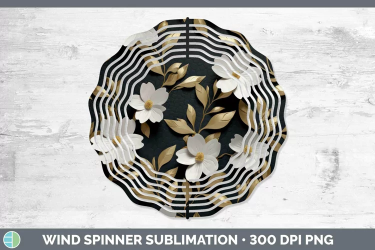 3D Black and Gold Jasmine Wind Spinner Sublimation Spinner D