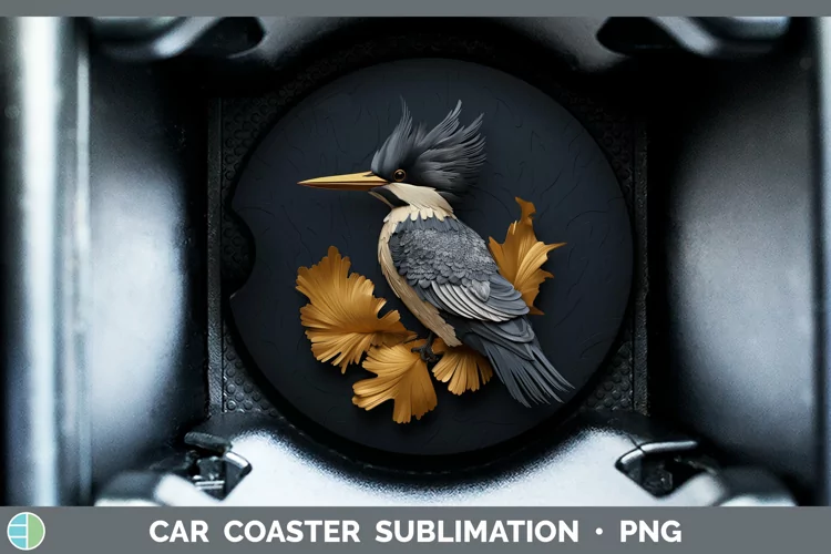 3D Black and Gold Kingfisher Car Coaster Sublimation Coaster