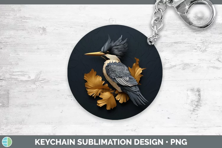 3D Black and Gold Kingfisher Keychain Sublimation Keyring De