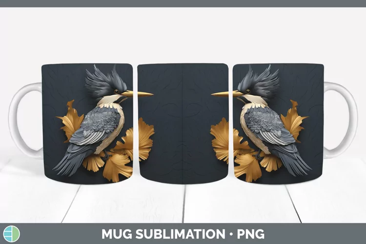3D Black and Gold Kingfisher Mug Wrap Sublimation Coffee Cup