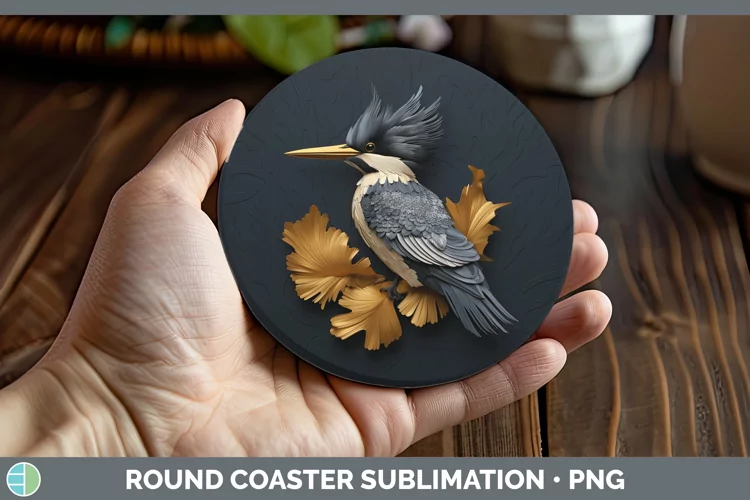 3D Black and Gold Kingfisher Round Coaster Sublimation Coast