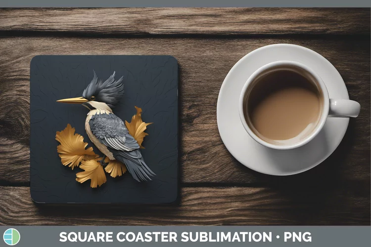 3D Black and Gold Kingfisher Square Coaster Sublimation Coas