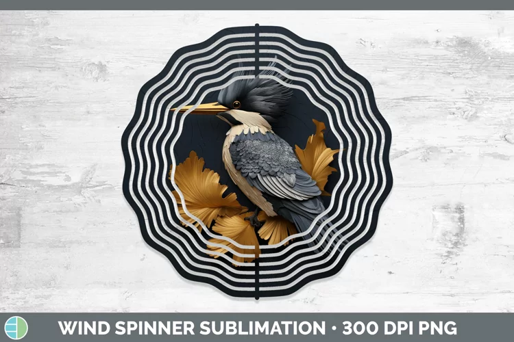 3D Black and Gold Kingfisher Wind Spinner Sublimation Spinne
