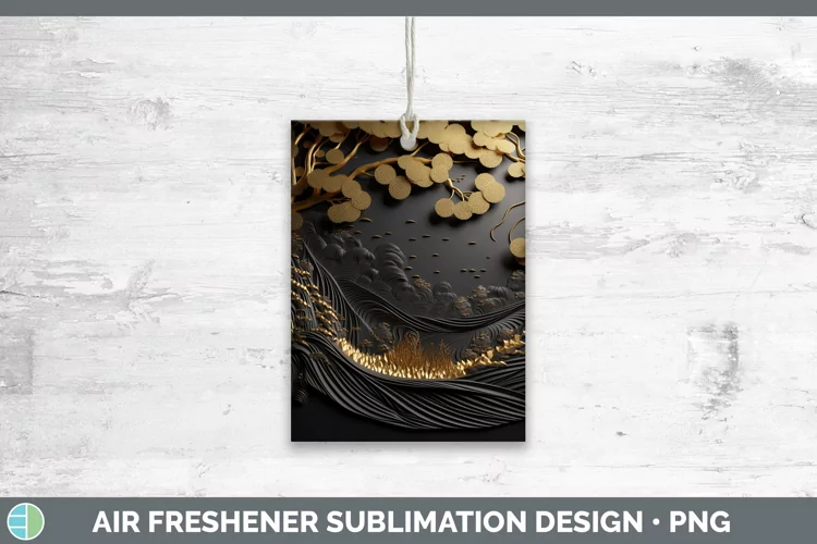 3D Black and Gold Landscape Air Freshener Sublimation Car Fr