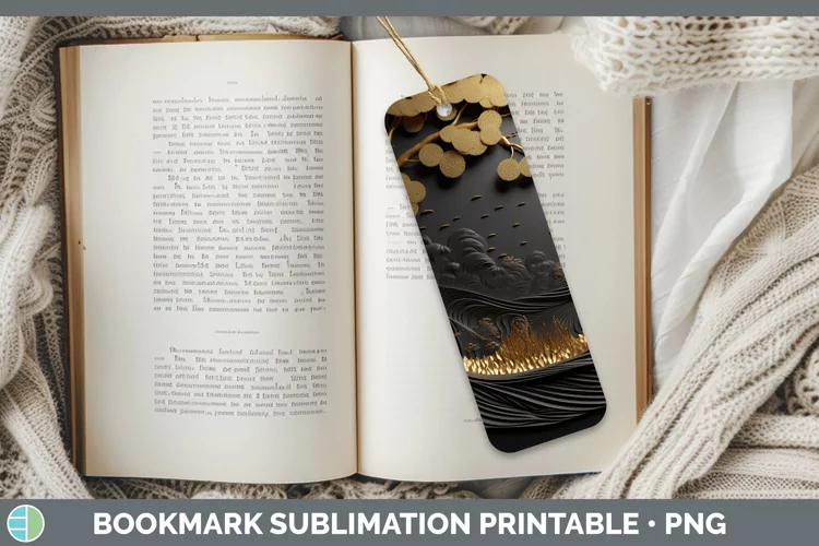 3D Black and Gold Landscape Bookmark Sublimation Printable D