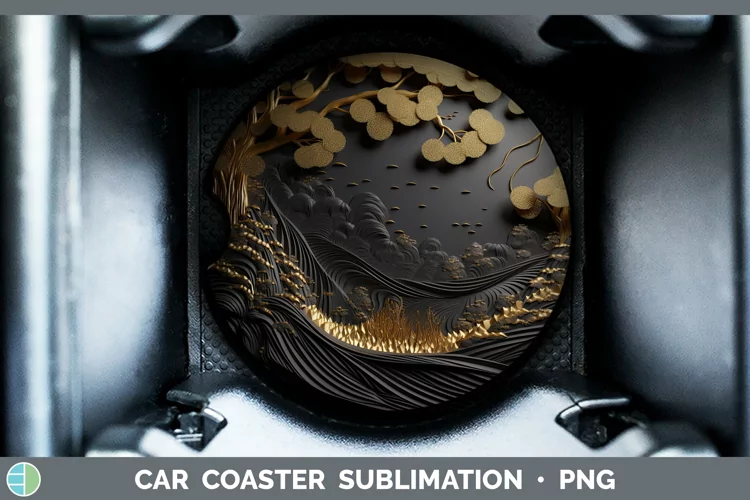 3D Black and Gold Landscape Car Coaster Sublimation Coaster
