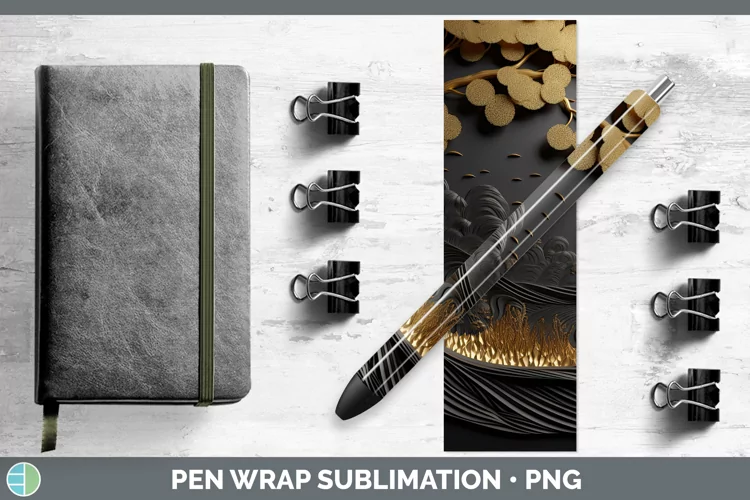 3D Black and Gold Landscape Pen Wrap Sublimation Epoxy Pen D