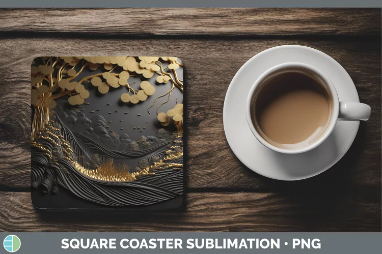 3D Black and Gold Landscape Square Coaster Sublimation Coast
