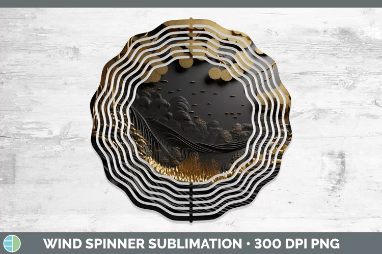 3D Black and Gold Landscape Wind Spinner Sublimation Spinner