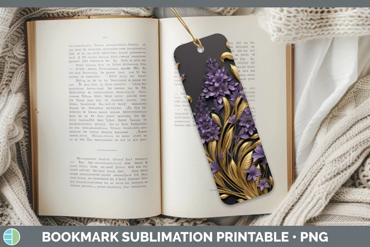 3D Black and Gold Lavender Bookmark Sublimation Printable De