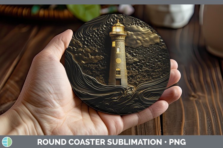 3D Black and Gold Lighthouse Round Coaster Sublimation Coast