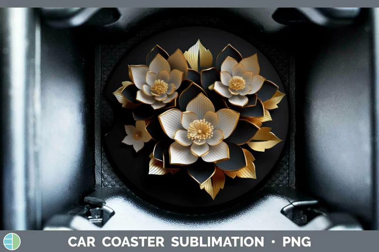 3D Black and Gold Lotus Car Coaster Sublimation Coaster Desi