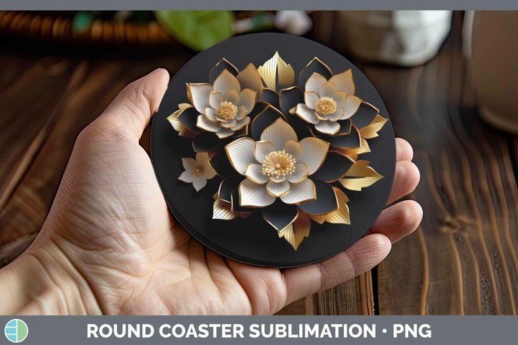 Gorgeous3D Black and Gold Round Coaster design.