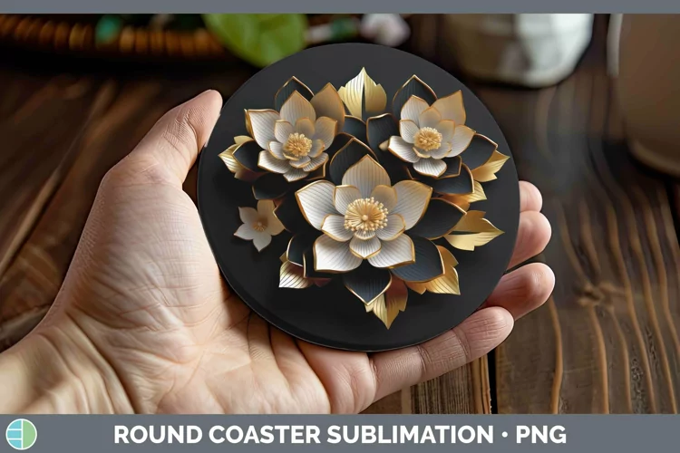3D Black and Gold Lotus Round Coaster Sublimation Coaster De