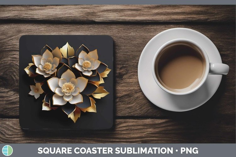 Gorgeous3D Black and Gold Square Coaster design.