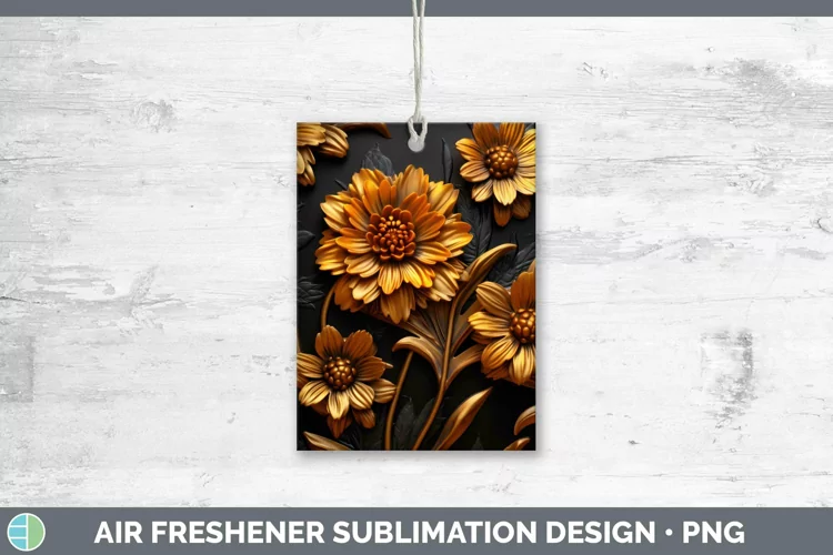 3D Black and Gold Marigold Air Freshener Sublimation Car Fre
