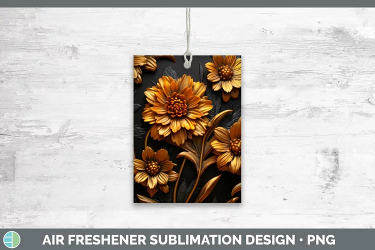 3D Black and Gold Marigold Air Freshener Sublimation Car Fre