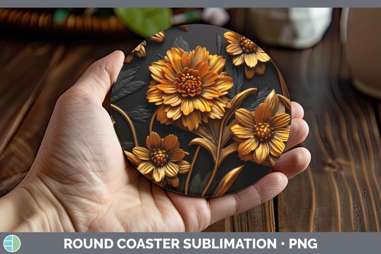 Gorgeous3D Black and Gold Round Coaster design.