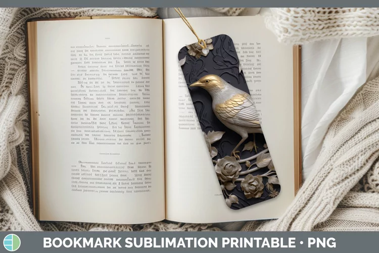 3D Black and Gold Mockingbird Bookmark Sublimation Printable