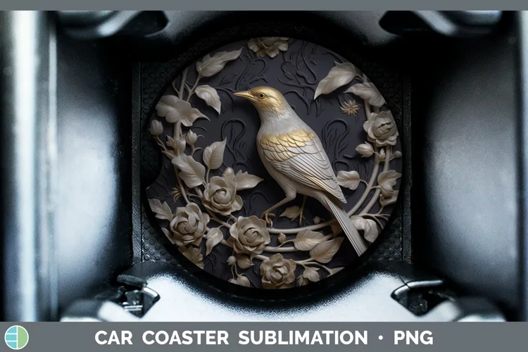 3D Black and Gold Mockingbird Car Coaster Sublimation Coaste