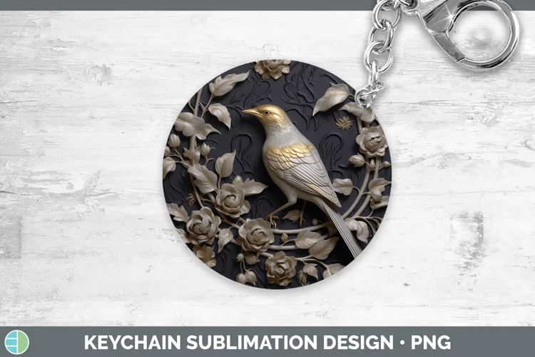 3D Black and Gold Mockingbird Keychain Sublimation Keyring D