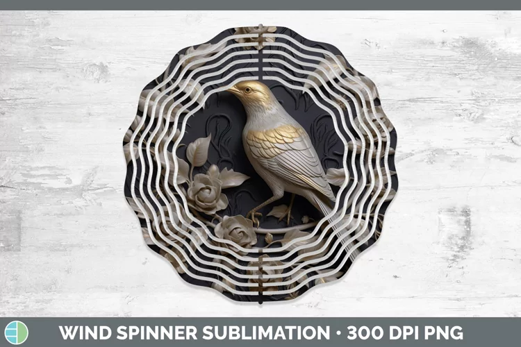 3D Black and Gold Mockingbird Wind Spinner Sublimation Spinn