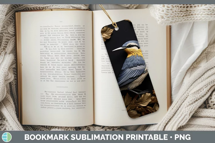 3D Black and Gold Nuthatch Bookmark Sublimation Printable De