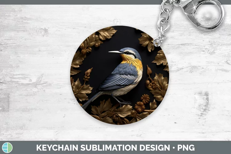 3D Black and Gold Nuthatch Keychain Sublimation Keyring Desi