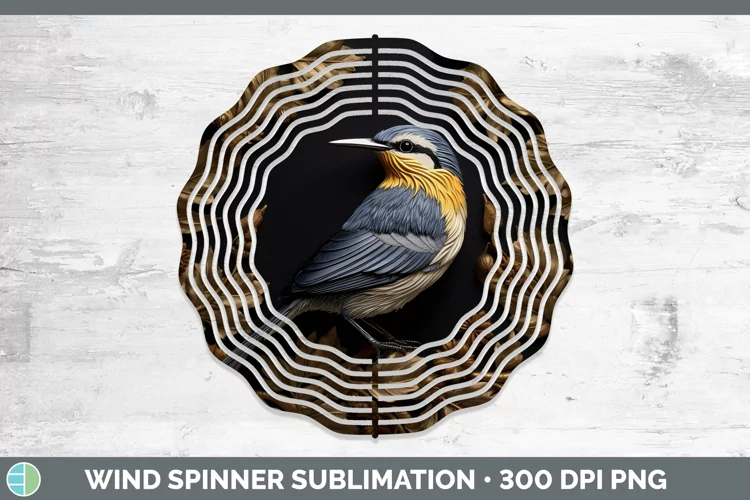 3D Black and Gold Nuthatch Wind Spinner Sublimation Spinner