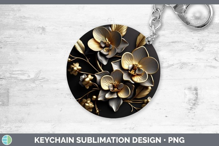 3D Black and Gold Orchid Keychain Sublimation Keyring Design