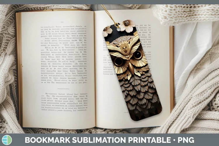 3D Black and Gold Owl Bookmark Sublimation Printable Designs