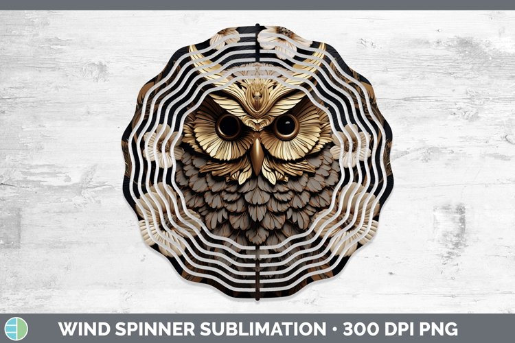 3D Black and Gold Owl Wind Spinner Sublimation Spinner Desig
