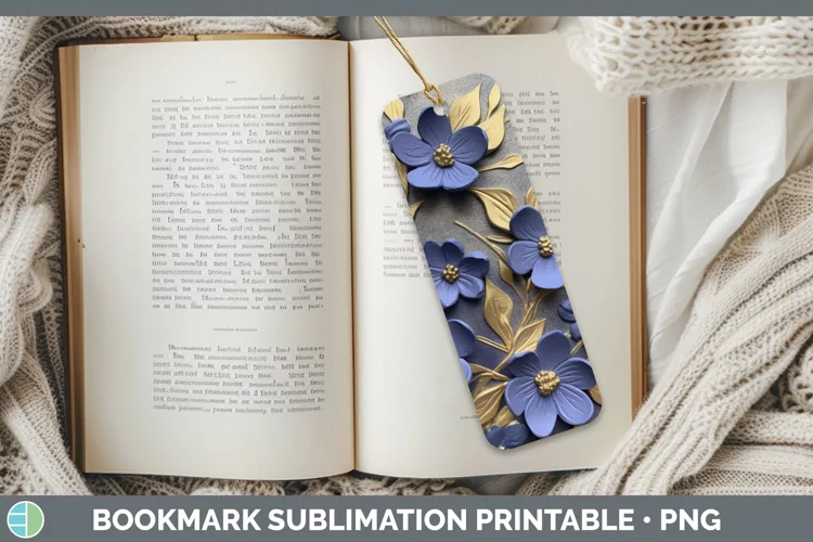 3D Black and Gold Periwinkle Bookmark Sublimation Printable
