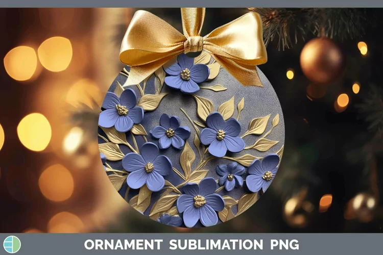 3D Black and Gold Periwinkle Ornament Sublimation Bauble Des