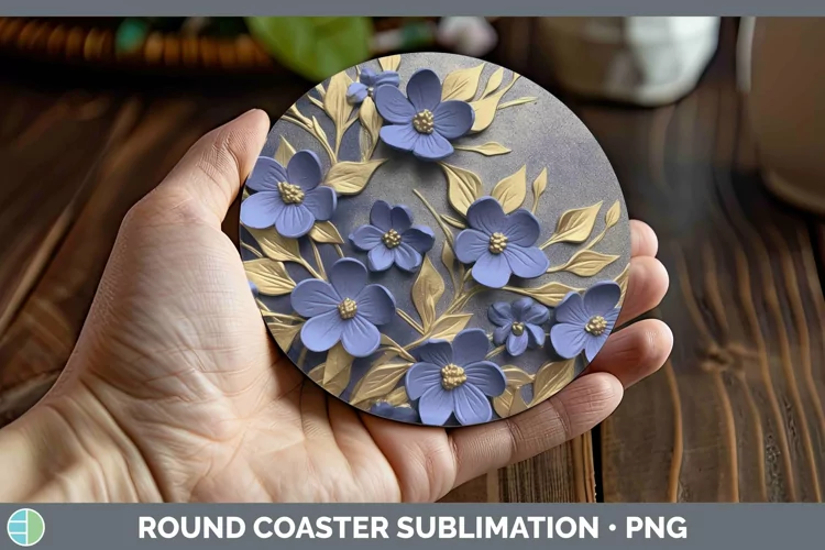 3D Black and Gold Periwinkle Round Coaster Sublimation Coast