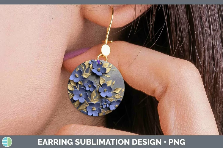 3D Black and Gold Periwinkle Round Earrings Sublimation Earr