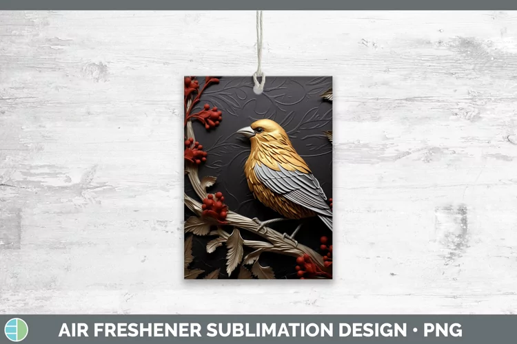 3D Black and Gold Pine Grosbeak Air Freshener Sublimation Ca