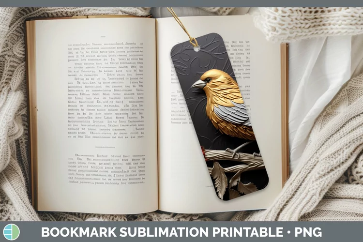 3D Black and Gold Pine Grosbeak Bookmark Sublimation Printab