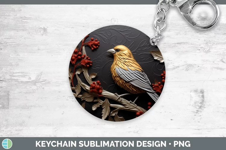 3D Black and Gold Pine Grosbeak Keychain Sublimation Keyring